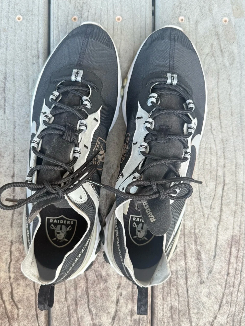 Nike React Element 55 Raiders Black White Men’s Size 12.5 Athletic Sneakers